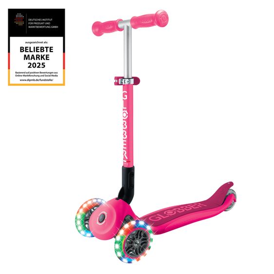 GLOBBER Trottinette 3 Roues JUNIOR Pliable Lights À Partir De 2 Ans Jusqu’à 50 Kg Chargeable Avec Roues Lumineuses - Fuchsia