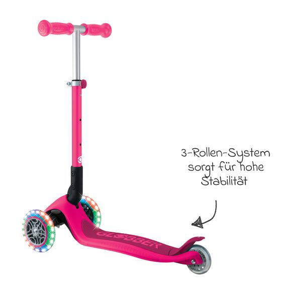 GLOBBER Trottinette 3 Roues JUNIOR Pliable Lights À Partir De 2 Ans Jusqu’à 50 Kg Chargeable Avec Roues Lumineuses - Fuchsia
