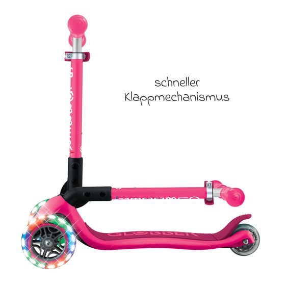 GLOBBER Trottinette 3 Roues JUNIOR Pliable Lights À Partir De 2 Ans Jusqu’à 50 Kg Chargeable Avec Roues Lumineuses - Fuchsia