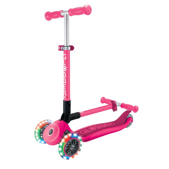 GLOBBER Trottinette 3 Roues JUNIOR Pliable Lights À Partir De 2 Ans Jusqu’à 50 Kg Chargeable Avec Roues Lumineuses - Fuchsia