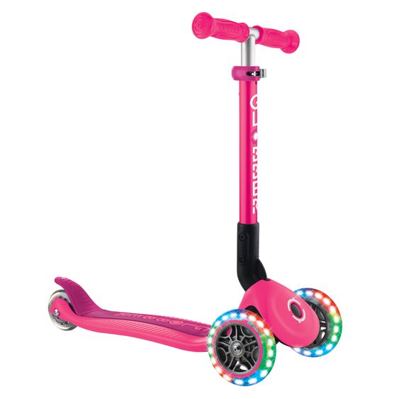 GLOBBER 3-Wheel Scooter JUNIOR Foldable Lights from 2 years up to 50 kg load capacity with light-up wheels - Fuchsia Pink
