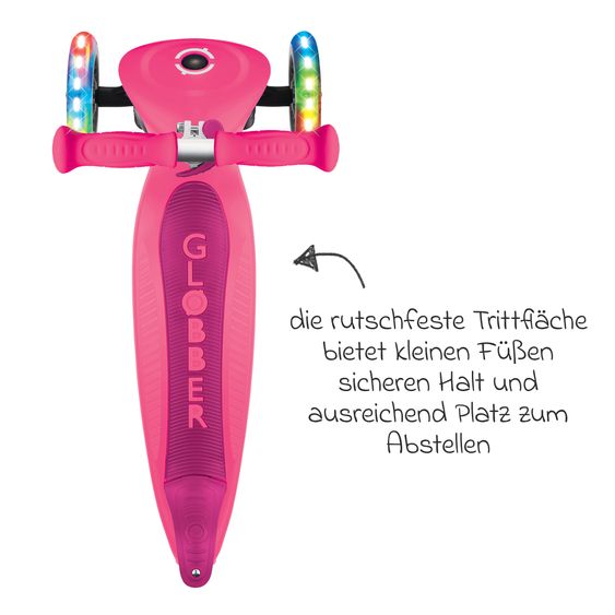 GLOBBER Trottinette 3 Roues JUNIOR Pliable Lights À Partir De 2 Ans Jusqu’à 50 Kg Chargeable Avec Roues Lumineuses - Fuchsia Rose