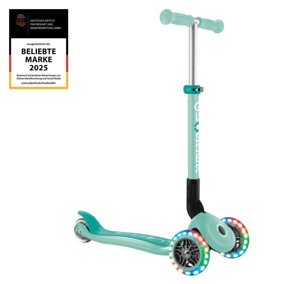 GLOBBER Trottinette 3 Roues JUNIOR Pliable Lights À Partir De 2 Ans Jusqu’à 50 Kg Chargeable Avec Roues Lumineuses - Menthe