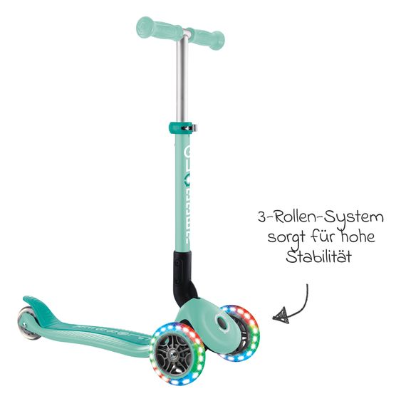 GLOBBER Trottinette 3 Roues JUNIOR Pliable Lights À Partir De 2 Ans Jusqu’à 50 Kg Chargeable Avec Roues Lumineuses - Menthe
