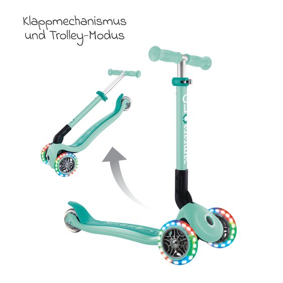 GLOBBER Trottinette 3 Roues JUNIOR Pliable Lights À Partir De 2 Ans Jusqu’à 50 Kg Chargeable Avec Roues Lumineuses - Menthe