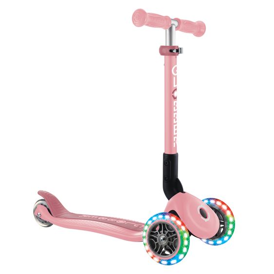 GLOBBER 3-Rad-Scooter JUNIOR Foldable Lights ab 2 Jahren bis 50 kg belastbar mit Leuchtrollen - Pastellrosa