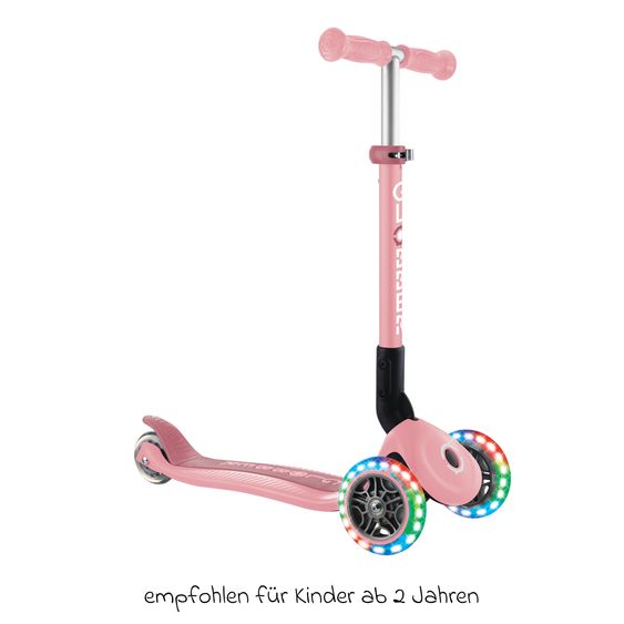 GLOBBER Trottinette 3 Roues JUNIOR Pliable Lights À Partir De 2 Ans Jusqu’à 50 Kg Chargeable Avec Roues Lumineuses - Pastel Rose