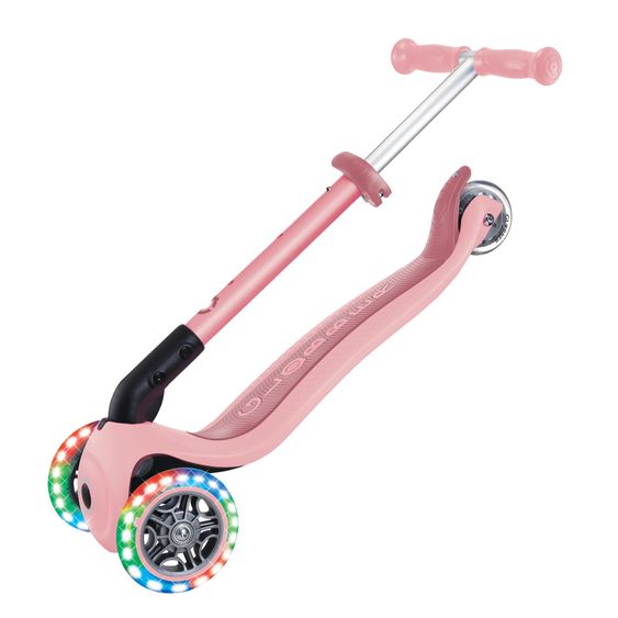 GLOBBER Trottinette 3 Roues JUNIOR Pliable Lights À Partir De 2 Ans Jusqu’à 50 Kg Chargeable Avec Roues Lumineuses - Pastel Rose