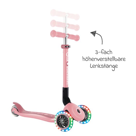 GLOBBER Trottinette 3 Roues JUNIOR Pliable Lights À Partir De 2 Ans Jusqu’à 50 Kg Chargeable Avec Roues Lumineuses - Pastel Rose