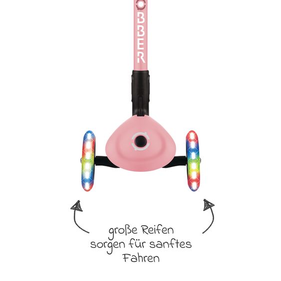 GLOBBER Trottinette 3 Roues JUNIOR Pliable Lights À Partir De 2 Ans Jusqu’à 50 Kg Chargeable Avec Roues Lumineuses - Pastel Rose