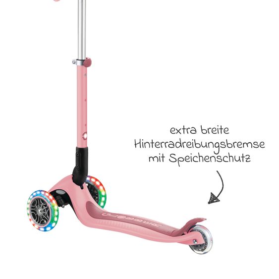 GLOBBER Trottinette 3 Roues JUNIOR Pliable Lights À Partir De 2 Ans Jusqu’à 50 Kg Chargeable Avec Roues Lumineuses - Pastel Rose