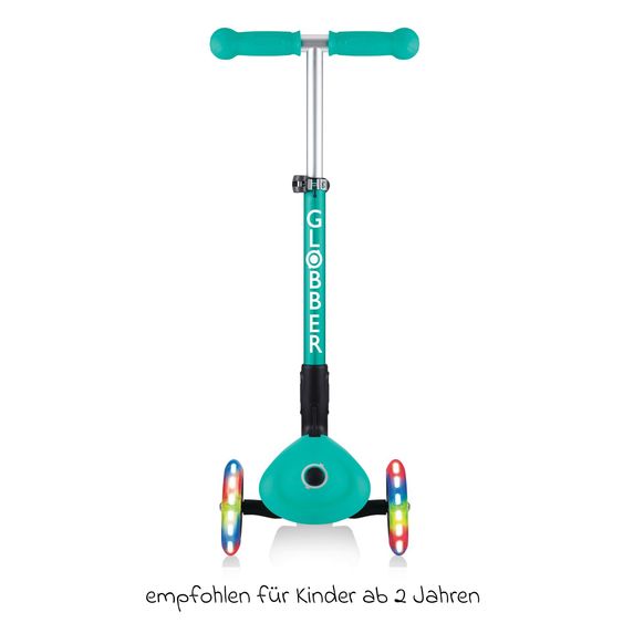 GLOBBER 3-Rad-Scooter JUNIOR Foldable Lights ab 2 Jahren bis 50 kg belastbar mit Leuchtrollen - Türkis