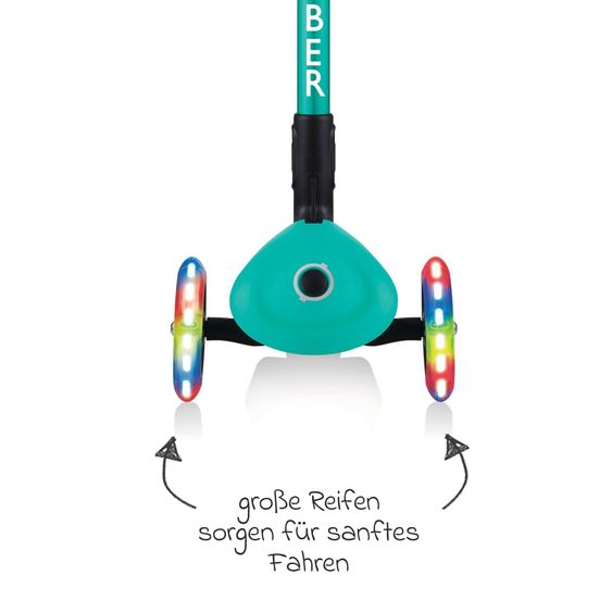 GLOBBER 3-Rad-Scooter JUNIOR Foldable Lights ab 2 Jahren bis 50 kg belastbar mit Leuchtrollen - Türkis