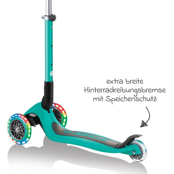 GLOBBER 3-Rad-Scooter JUNIOR Foldable Lights ab 2 Jahren bis 50 kg belastbar mit Leuchtrollen - Türkis