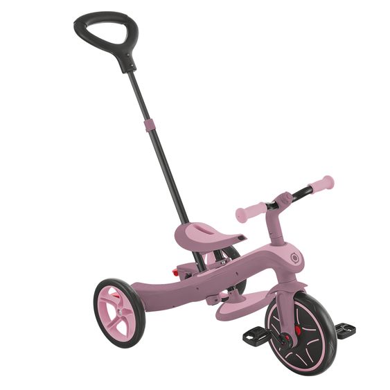GLOBBER 4-in-1 Baby-Dreirad & Laufrad Explorer ECO  von 10 Monate bis 5 Jahren mit höhenverstellbarem Sitz, 5-Punkt-Gurt-System, abnehmbare Lenkstange - Beere