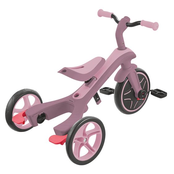 GLOBBER 4-in-1 Baby-Dreirad & Laufrad Explorer ECO  von 10 Monate bis 5 Jahren mit höhenverstellbarem Sitz, 5-Punkt-Gurt-System, abnehmbare Lenkstange - Beere