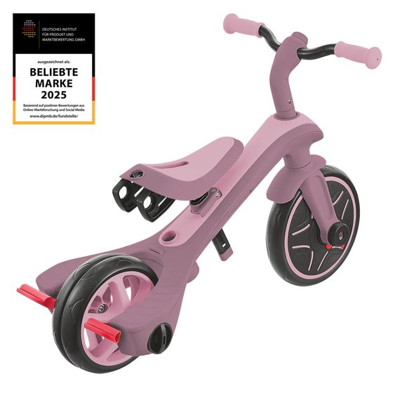 GLOBBER 4-in-1 Baby-Dreirad & Laufrad Explorer ECO  von 10 Monate bis 5 Jahren mit höhenverstellbarem Sitz, 5-Punkt-Gurt-System, abnehmbare Lenkstange - Beere