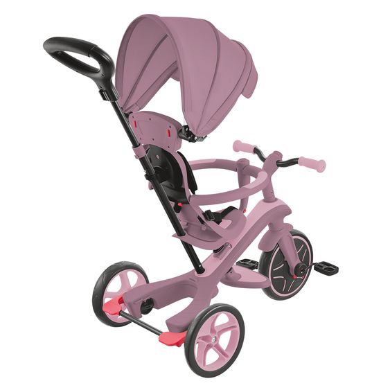 GLOBBER 4-in-1 Baby-Dreirad & Laufrad Explorer ECO  von 10 Monate bis 5 Jahren mit höhenverstellbarem Sitz, 5-Punkt-Gurt-System, abnehmbare Lenkstange - Beere