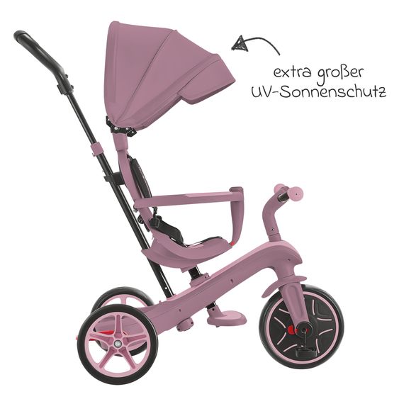 GLOBBER 4-in-1 Baby-Dreirad & Laufrad Explorer ECO  von 10 Monate bis 5 Jahren mit höhenverstellbarem Sitz, 5-Punkt-Gurt-System, abnehmbare Lenkstange - Beere