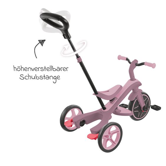 GLOBBER 4-in-1 Baby-Dreirad & Laufrad Explorer ECO  von 10 Monate bis 5 Jahren mit höhenverstellbarem Sitz, 5-Punkt-Gurt-System, abnehmbare Lenkstange - Beere