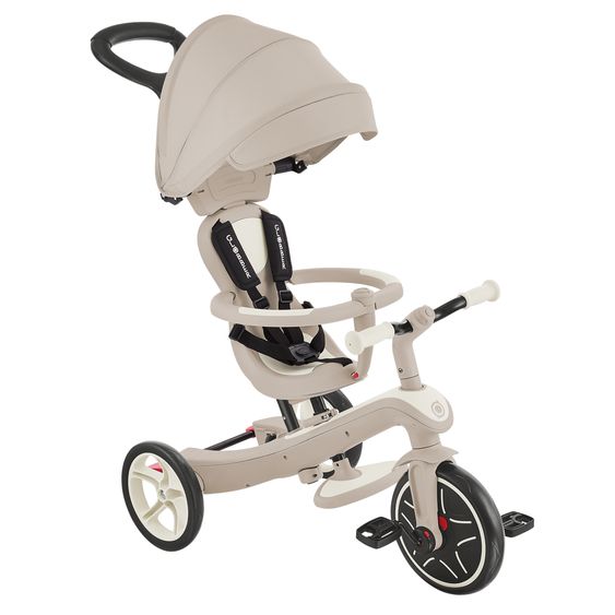 GLOBBER 4-in-1 Baby-Dreirad & Laufrad Explorer ECO  von 10 Monate bis 5 Jahren mit höhenverstellbarem Sitz, 5-Punkt-Gurt-System, abnehmbare Lenkstange - Kokos Weiß