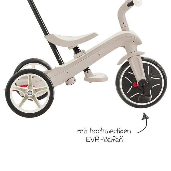 GLOBBER 4-in-1 Tricycle Bébé & Draisienne Explorer ECO de 10 Mois à 5 Ans avec Siège Réglable en Hauteur, Système de Harnais 5 Points, Barre de Direction Amovible - Noix De Coco Blanc