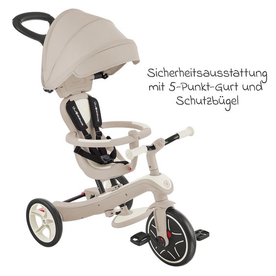 GLOBBER 4-in-1 Tricycle Bébé & Draisienne Explorer ECO de 10 Mois à 5 Ans avec Siège Réglable en Hauteur, Système de Harnais 5 Points, Barre de Direction Amovible - Noix De Coco Blanc