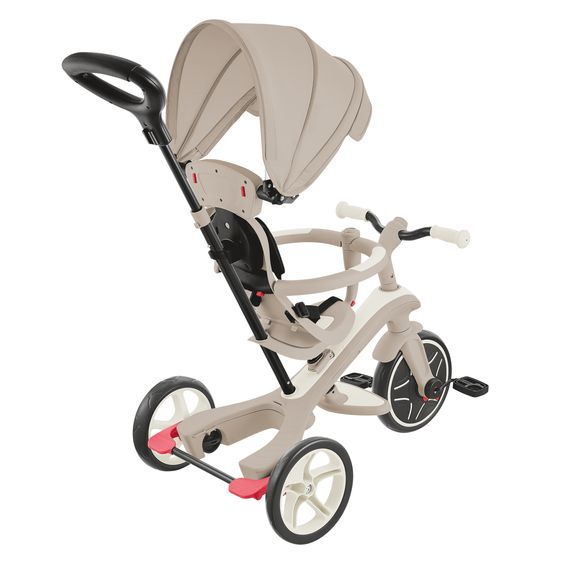 GLOBBER 4-in-1 Tricycle Bébé & Draisienne Explorer ECO de 10 Mois à 5 Ans avec Siège Réglable en Hauteur, Système de Harnais 5 Points, Barre de Direction Amovible - Noix De Coco Blanc