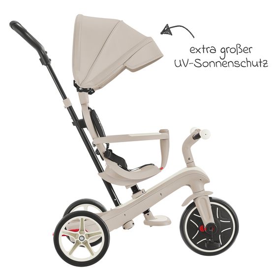 GLOBBER 4-in-1 Tricycle Bébé & Draisienne Explorer ECO de 10 Mois à 5 Ans avec Siège Réglable en Hauteur, Système de Harnais 5 Points, Barre de Direction Amovible - Noix De Coco Blanc