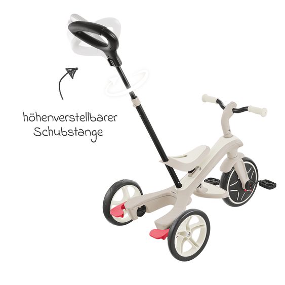 GLOBBER 4-in-1 Tricycle Bébé & Draisienne Explorer ECO de 10 Mois à 5 Ans avec Siège Réglable en Hauteur, Système de Harnais 5 Points, Barre de Direction Amovible - Noix De Coco Blanc