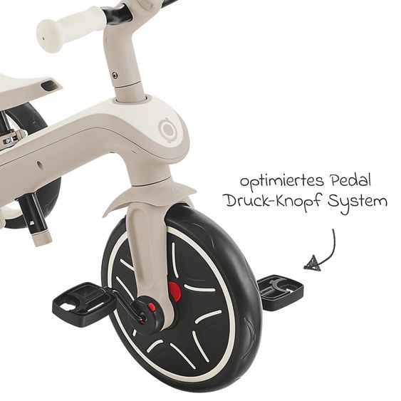 GLOBBER 4-in-1 Tricycle Bébé & Draisienne Explorer ECO de 10 Mois à 5 Ans avec Siège Réglable en Hauteur, Système de Harnais 5 Points, Barre de Direction Amovible - Noix De Coco Blanc