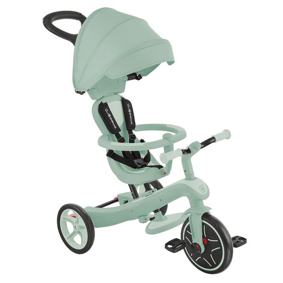 GLOBBER 4-in-1 Baby-Dreirad & Laufrad Explorer ECO  von 10 Monate bis 5 Jahren mit höhenverstellbarem Sitz, 5-Punkt-Gurt-System, abnehmbare Lenkstange - Pistazie