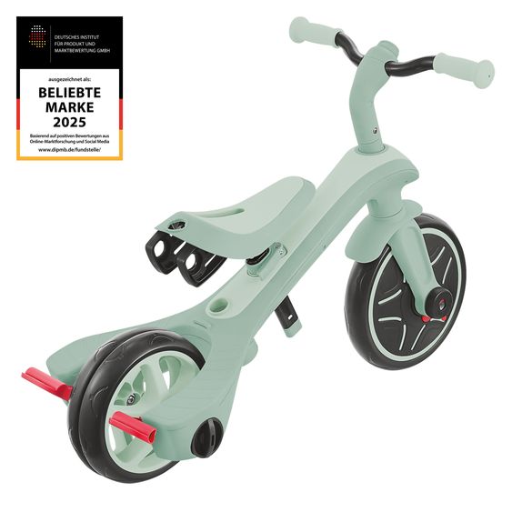 GLOBBER 4-in-1 Tricycle Bébé & Draisienne Explorer ECO de 10 Mois à 5 Ans avec Siège Réglable en Hauteur, Système de Harnais 5 Points, Barre de Direction Amovible - Pistache