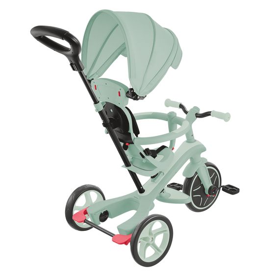 GLOBBER 4-in-1 Tricycle Bébé & Draisienne Explorer ECO de 10 Mois à 5 Ans avec Siège Réglable en Hauteur, Système de Harnais 5 Points, Barre de Direction Amovible - Pistache