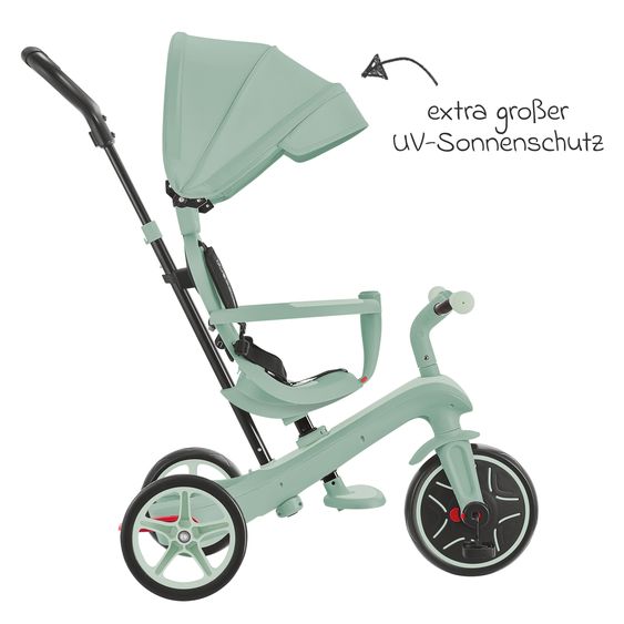 GLOBBER 4-in-1 Tricycle Bébé & Draisienne Explorer ECO de 10 Mois à 5 Ans avec Siège Réglable en Hauteur, Système de Harnais 5 Points, Barre de Direction Amovible - Pistache