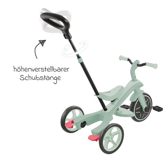 GLOBBER 4-in-1 Tricycle Bébé & Draisienne Explorer ECO de 10 Mois à 5 Ans avec Siège Réglable en Hauteur, Système de Harnais 5 Points, Barre de Direction Amovible - Pistache