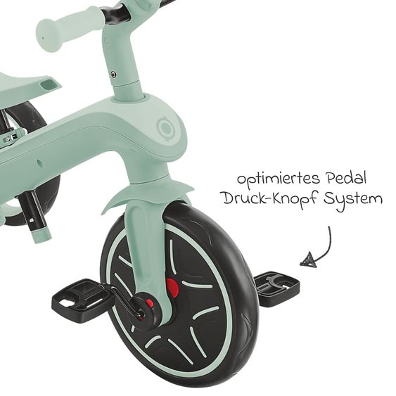 GLOBBER 4-in-1 Tricycle Bébé & Draisienne Explorer ECO de 10 Mois à 5 Ans avec Siège Réglable en Hauteur, Système de Harnais 5 Points, Barre de Direction Amovible - Pistache