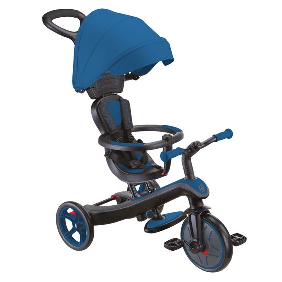 GLOBBER 4-in-1 Baby-Dreirad & Laufrad Explorer  von 10 Monate bis 5 Jahre mit höhenverstellbarem Sitz, 5-Punkt-Gurt-System, abnehmbarer Lenkstange - Blau
