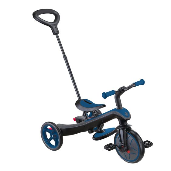 GLOBBER 4-in-1 Tricycle Bébé & Draisienne Explorer De 10 Mois À 5 Ans Avec Siège Réglable En Hauteur, Système De Harnais 5 Points, Barre De Direction Amovible - Bleu