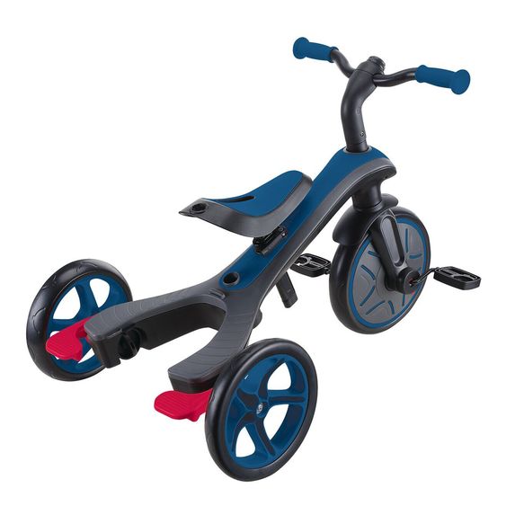 GLOBBER 4-in-1 Tricycle Bébé & Draisienne Explorer De 10 Mois À 5 Ans Avec Siège Réglable En Hauteur, Système De Harnais 5 Points, Barre De Direction Amovible - Bleu