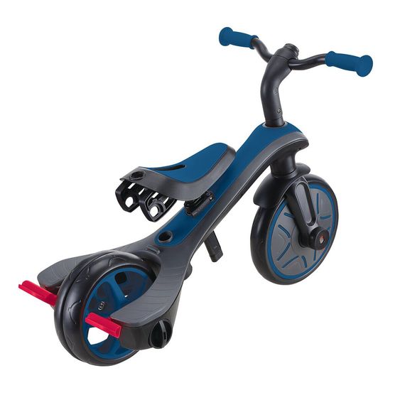 GLOBBER 4-in-1 Tricycle Bébé & Draisienne Explorer De 10 Mois À 5 Ans Avec Siège Réglable En Hauteur, Système De Harnais 5 Points, Barre De Direction Amovible - Bleu