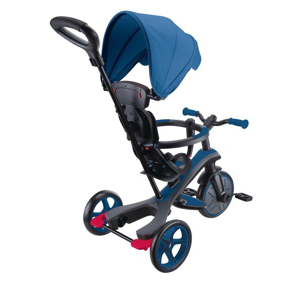 GLOBBER 4-in-1 Tricycle Bébé & Draisienne Explorer De 10 Mois À 5 Ans Avec Siège Réglable En Hauteur, Système De Harnais 5 Points, Barre De Direction Amovible - Bleu