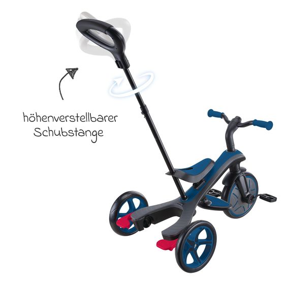 GLOBBER 4-in-1 Tricycle Bébé & Draisienne Explorer De 10 Mois À 5 Ans Avec Siège Réglable En Hauteur, Système De Harnais 5 Points, Barre De Direction Amovible - Bleu
