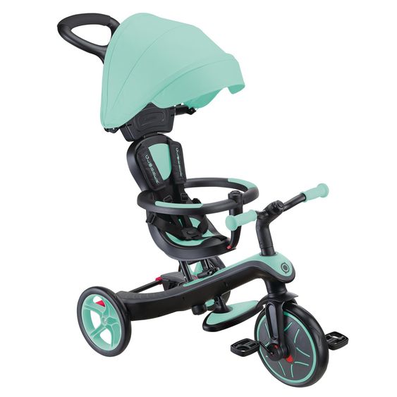 GLOBBER 4-in-1 Baby-Dreirad & Laufrad Explorer  von 10 Monate bis 5 Jahre mit höhenverstellbarem Sitz, 5-Punkt-Gurt-System, abnehmbarer Lenkstange - Mint