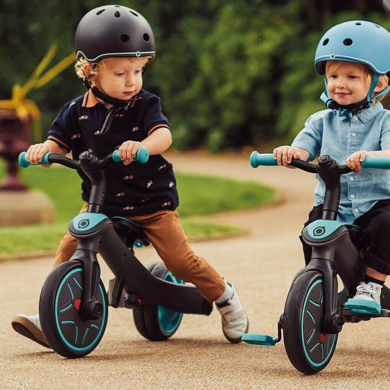 GLOBBER 4-in-1 Tricycle Bébé & Draisienne Explorer De 10 Mois À 5 Ans Avec Siège Réglable En Hauteur, Système De Harnais 5 Points, Barre De Direction Amovible - Menthe