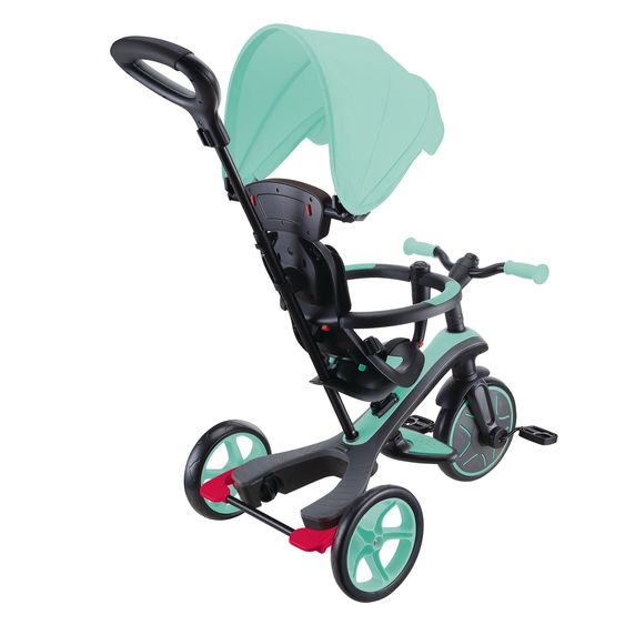 GLOBBER 4-in-1 Tricycle Bébé & Draisienne Explorer De 10 Mois À 5 Ans Avec Siège Réglable En Hauteur, Système De Harnais 5 Points, Barre De Direction Amovible - Menthe