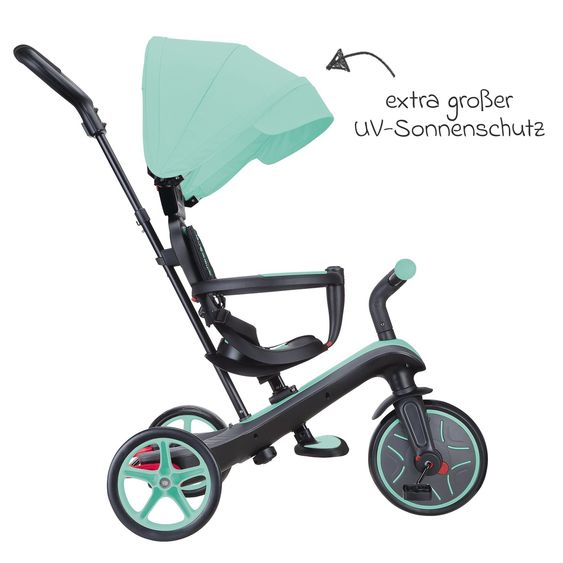 GLOBBER 4-in-1 Tricycle Bébé & Draisienne Explorer De 10 Mois À 5 Ans Avec Siège Réglable En Hauteur, Système De Harnais 5 Points, Barre De Direction Amovible - Menthe