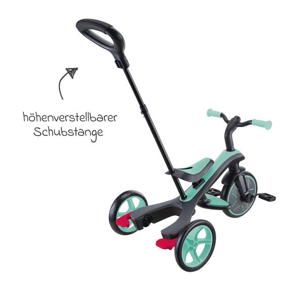GLOBBER 4-in-1 Tricycle Bébé & Draisienne Explorer De 10 Mois À 5 Ans Avec Siège Réglable En Hauteur, Système De Harnais 5 Points, Barre De Direction Amovible - Menthe