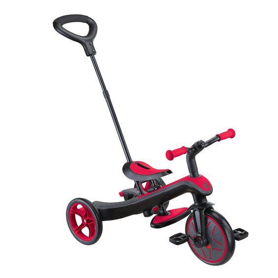 GLOBBER 4-in-1 Tricycle Bébé & Draisienne Explorer De 10 Mois À 5 Ans Avec Siège Réglable En Hauteur, Système De Harnais 5 Points, Barre De Direction Amovible - Rouge