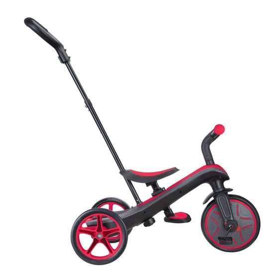 GLOBBER 4-in-1 Tricycle Bébé & Draisienne Explorer De 10 Mois À 5 Ans Avec Siège Réglable En Hauteur, Système De Harnais 5 Points, Barre De Direction Amovible - Rouge